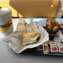 Biscuitville - Smoked sausage biscuit with egg, cheese, grilled pepper and grilled onions.