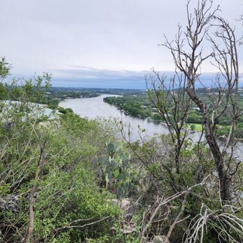 Mount Bonnell - View of the Colorado River to the east. A nice cactus plant also in view! - Hiking Near Me - Austin, Texas