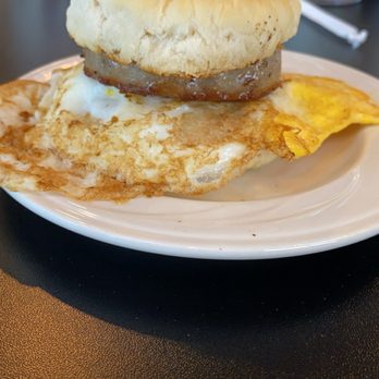 Southern Belle Diner - Egg and sausage sandwich (comes with cheese but I asked for no cheese). - Breakfast & Brunch Near Me - Lancaster, New York Southern Belle Diner - Egg and sausage sandwich (comes with cheese but I asked for no cheese). - Breakfast & Brunch Near Me - Lancaster, New York