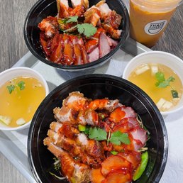 Thai Tea, Red Pork and Crispy Pork Noodle Bowls Thai Tea, Red Pork and Crispy Pork Noodle Bowls