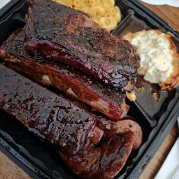Potato salad drenched in bbq sauce when meat didn't even have bbq sauce on it Potato salad drenched in bbq sauce when meat didn't even have bbq sauce on it