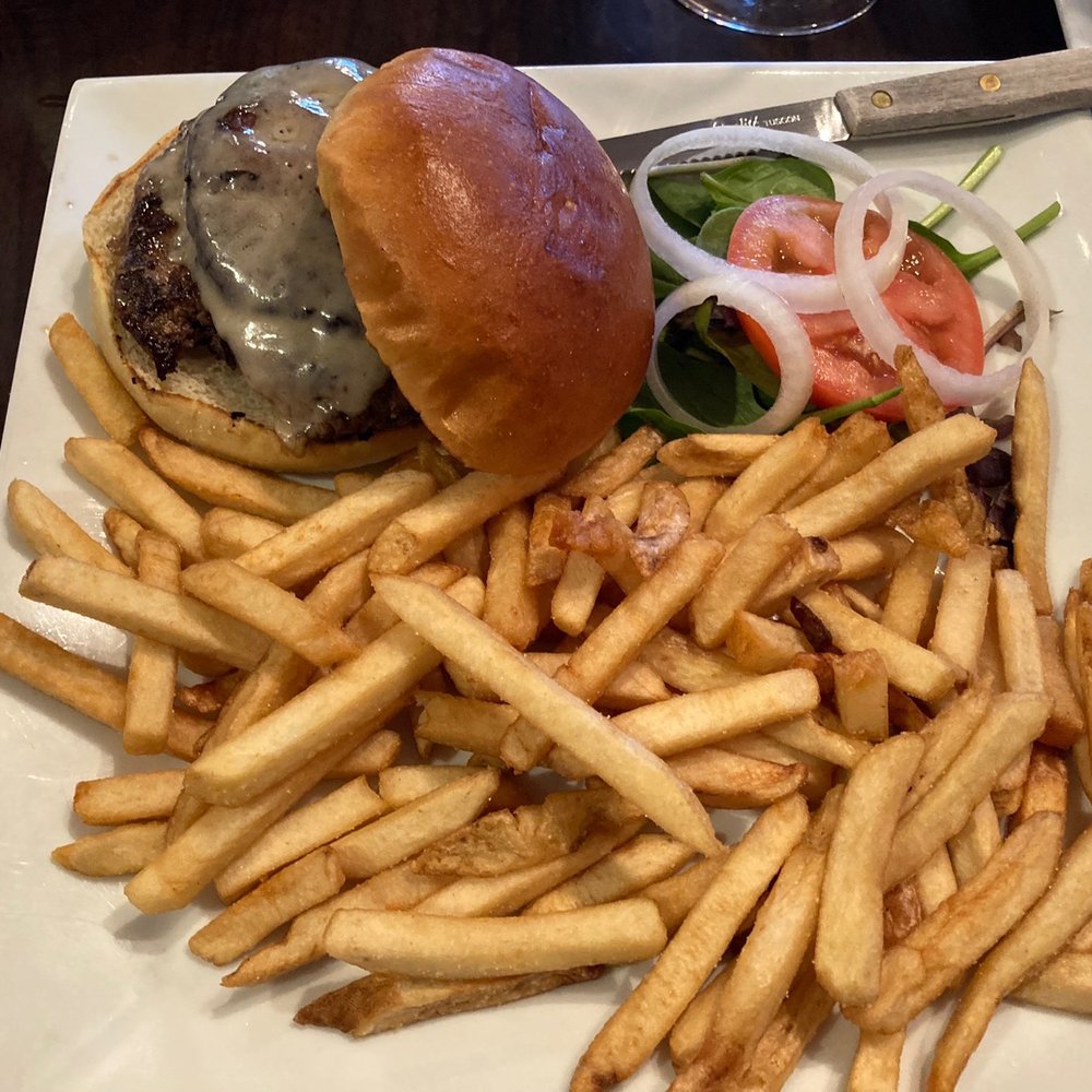 The Cafe - Mushroom Swiss Burger and Fries - Burgers Near Me - Sonoita, Arizona