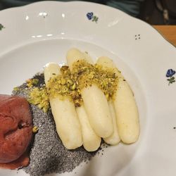 Restaurace Tiskárna - Sweet Potato Dumpling dessert.