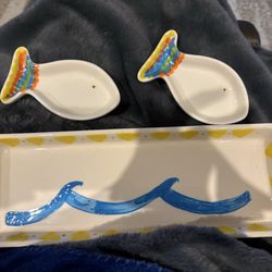 Painterly Pottery - Rectangle tray and snack dividers. About $60 total.
