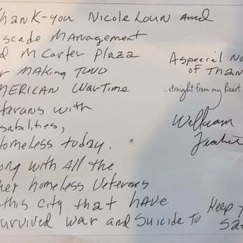 Cascade Management - This note was dropped off today at my place of work by a veteran. He and another veteran were forced out of their apts and are now homeless. - Property Management Near Me - Tigard, Oregon Cascade Management - This note was dropped off today at my place of work by a veteran. He and another veteran were forced out of their apts and are now homeless. - Property Management Near Me - Tigard, Oregon