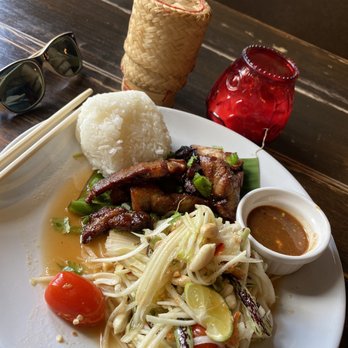 Budsi's Authentic Thai - Bangkok-style papaya salad with grilled pork shoulder. - Thai Near Me - New Orleans, Louisiana Budsi's Authentic Thai - Bangkok-style papaya salad with grilled pork shoulder. - Thai Near Me - New Orleans, Louisiana