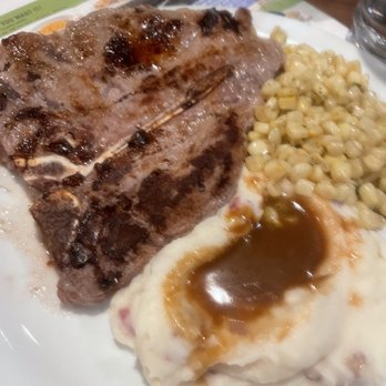 Denny's - T-bone steak and cold mash potatoes, with corn from a can. - Diners Near Me - Norwalk, California Denny's - T-bone steak and cold mash potatoes, with corn from a can. - Diners Near Me - Norwalk, California