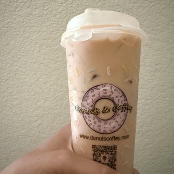 Donuts & Coffey - Vanilla latte. I love their cups! - Donuts Near Me - Roseville, California