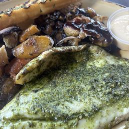 Roasted Barramundi Seabass with Rainbow Carrots & Golden Beets, Brussel Sprouts and Slice Grilled Rustic Bread Roasted Barramundi Seabass with Rainbow Carrots & Golden Beets, Brussel Sprouts and Slice Grilled Rustic Bread