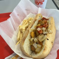 May's Drive In - Hot sausage and fries