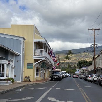 Lahaina Grill - Daytime Street view - Look for the international flags ! - Seafood Near Me - Lahaina, Hawaii