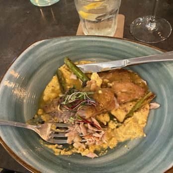 Edgewater 122 - Pan seared snapper in corn succotash sauce - Salad Near Me - Southport, North Carolina