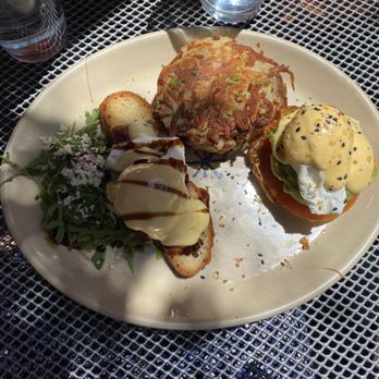 Snooze, an A.M. Eatery - Benny Duo with 1/2 Bella Bella Benny on left and 1/2 Smashed Avocado Benny - Breakfast & Brunch Near Me - Phoenix, Arizona