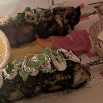 Cafe Zaffri - skewers - striped bass and pork belly - Middle Eastern Near Me - New York, New York