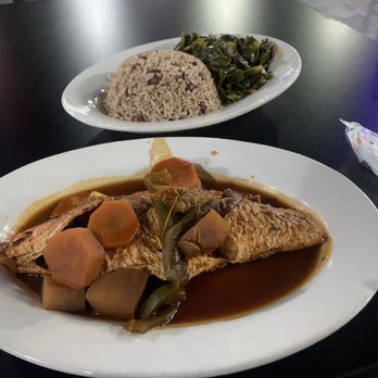 Legacy Caribbean Bar & Grill - Brown stew fish (red snapper), with collards and rice and peas. - Caribbean Near Me - Columbia, South Carolina Legacy Caribbean Bar & Grill - Brown stew fish (red snapper), with collards and rice and peas. - Caribbean Near Me - Columbia, South Carolina