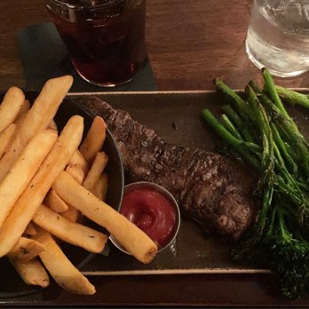 GRANVILLE - Skirt Steak Plate w/ Thick Cut French Fries & Sauteed Broccolini - New American Near Me - Studio City, California GRANVILLE - Skirt Steak Plate w/ Thick Cut French Fries & Sauteed Broccolini - New American Near Me - Studio City, California