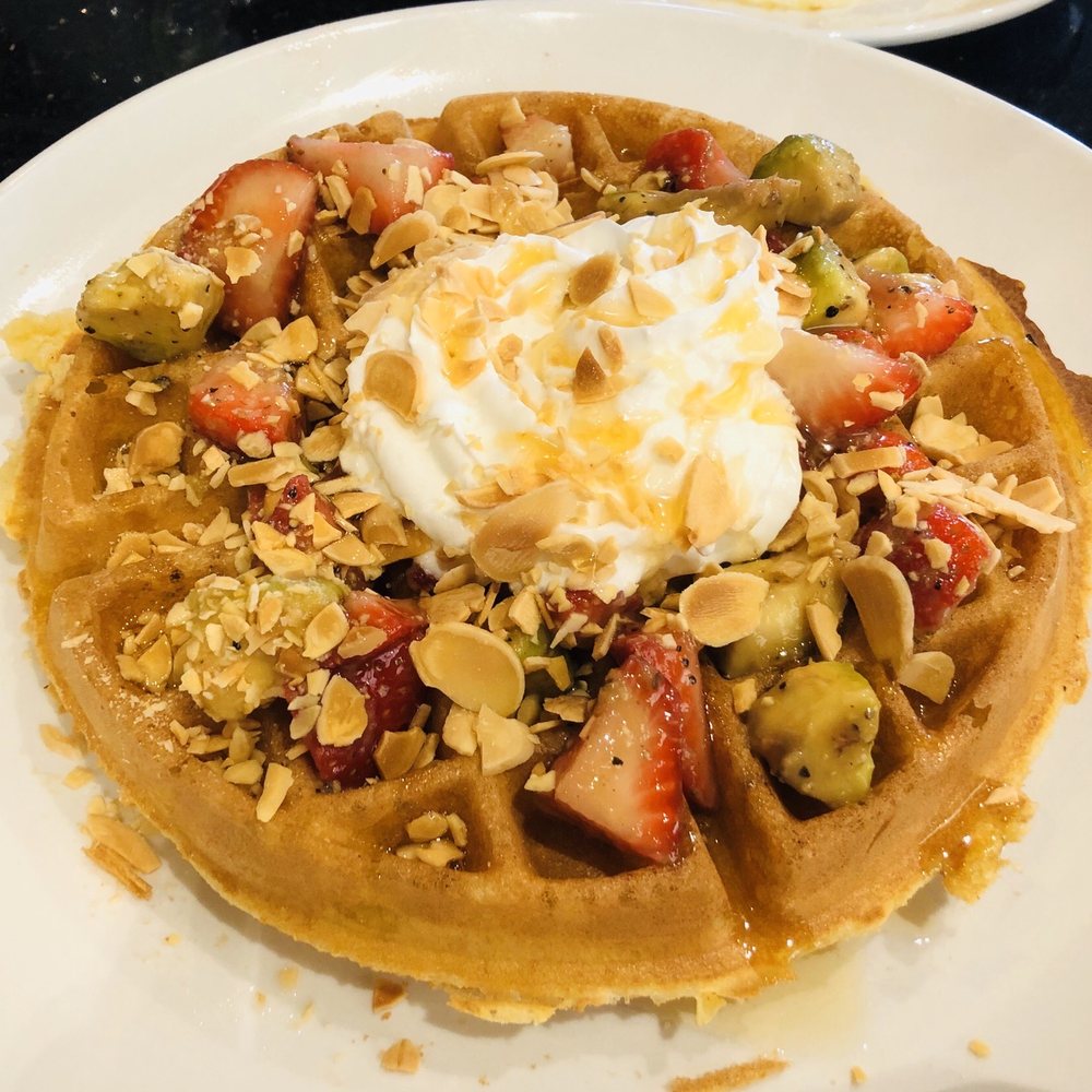Another Broken Egg Cafe - Strawberry waffle. Had avocados. Not sure it worked. But it was okay. - Breakfast & Brunch Near Me - Shenandoah, Texas Another Broken Egg Cafe - Strawberry waffle. Had avocados. Not sure it worked. But it was okay. - Breakfast & Brunch Near Me - Shenandoah, Texas