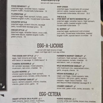 Snow City Cafe - Benedicts & Eggs menu. Tue lunch 2022-07-05 - Breakfast & Brunch Near Me - Anchorage, Alaska