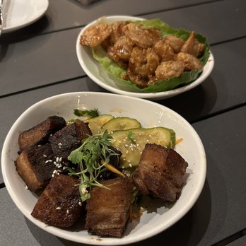 Elderwood - Braised pork belly and spicy shrimp appetizers - Cocktail Bars Near Me - Visalia, California