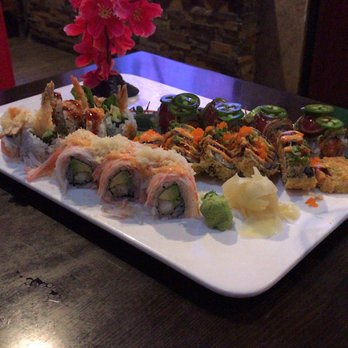 Izu Sushi - Left hand side is the Shrimp Tempura roll, diagonal ones top to bottom, Crazy Tuna Roll, Godzilla, and Shaggy Dog. - Japanese Near Me - Denver, Colorado Izu Sushi - Left hand side is the Shrimp Tempura roll, diagonal ones top to bottom, Crazy Tuna Roll, Godzilla, and Shaggy Dog. - Japanese Near Me - Denver, Colorado