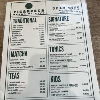 Picaresca Barra De Cafe - Drink menu - Coffee & Tea Near Me - Los Angeles, California