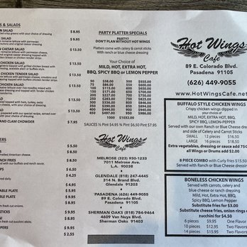 Hot Wings Cafe - Menu as of June 2022 - New American Near Me - Pasadena, California