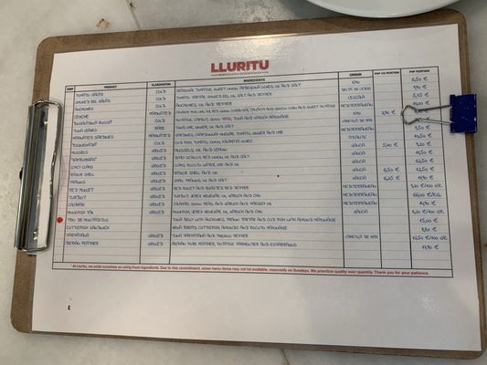Menu photo 1 Lluritu Barcelona, B Menu photo 1 Lluritu Barcelona, B