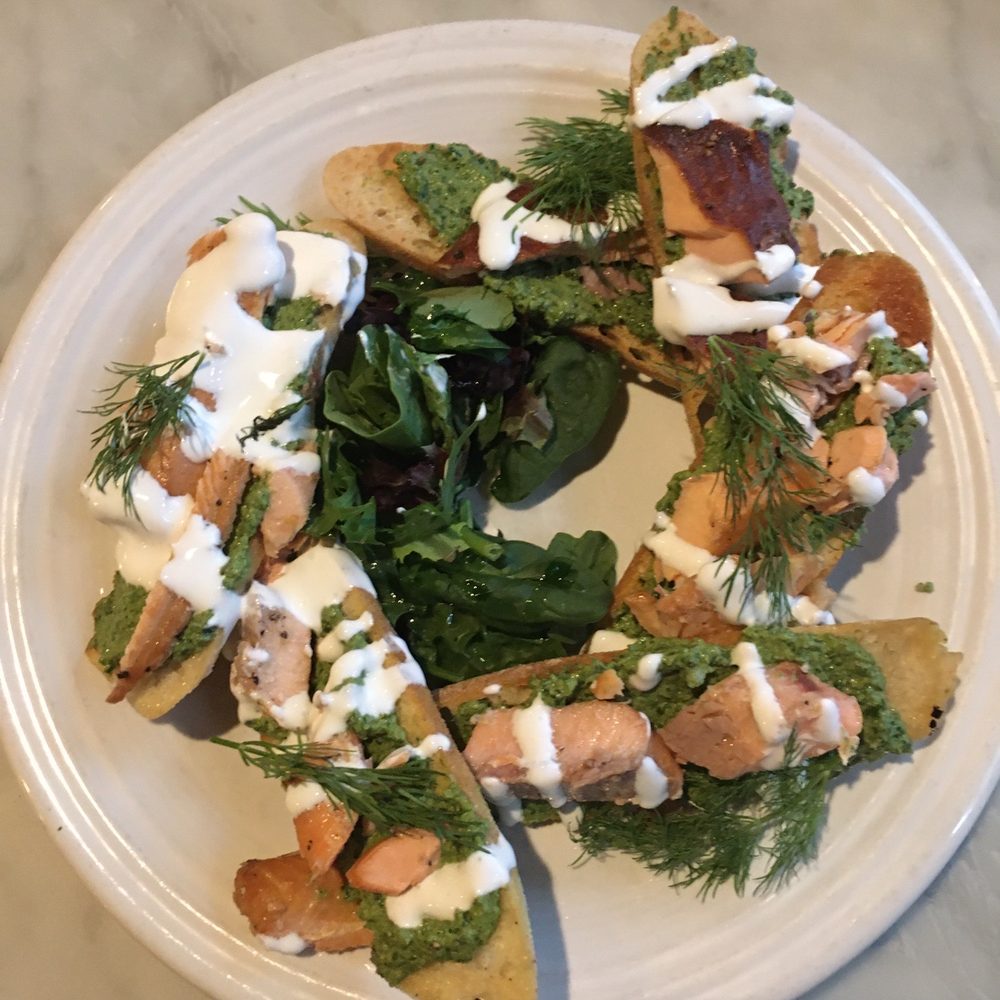 Mizuna - House Smoked Trout Bruschetta - New American Near Me - Spokane, Washington Mizuna - House Smoked Trout Bruschetta - New American Near Me - Spokane, Washington