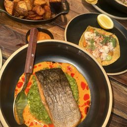 Salmon, lobster tostadas and chipotle potatoes 8.5/10