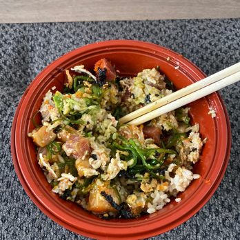 Wow Poki - Regular bowl with brown rice and 3 scoops of fish (tuna, yellowtail, and salmon). - Japanese Near Me - San Juan Capistrano, California Wow Poki - Regular bowl with brown rice and 3 scoops of fish (tuna, yellowtail, and salmon). - Japanese Near Me - San Juan Capistrano, California