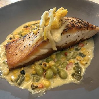 Boca - Seared Salmon with creamy corn succotash, citrus fennel slaw - New American Near Me - Sarasota, Florida