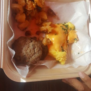 Evelyns Food Love - Cheese Eggs with homemade turkey sausage patties and potatoes - Salad Near Me - Chicago, Illinois Evelyns Food Love - Cheese Eggs with homemade turkey sausage patties and potatoes - Salad Near Me - Chicago, Illinois