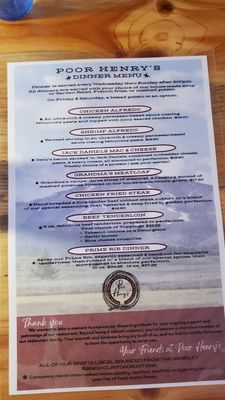 Menu photo 3 Poor Henrys Bar Clinton, MT