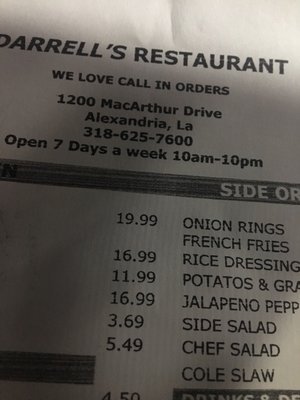 Menu photo 3 Darrell's Restaurant Alexandria, LA