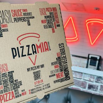 Pizza Mia - a pizza box in a restaurant - Pizza Near Me - Miami, Florida