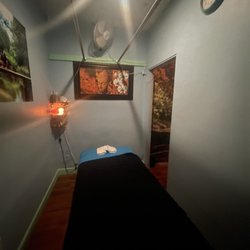 Couples massage room. An open doorway to connect the two rooms