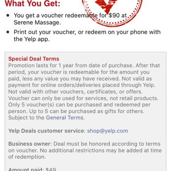 Serene Massage - Does not state that this voucher was for a couple's massage. Does not state that it was for 2 massages. - Massage Near Me - Westminster, California
