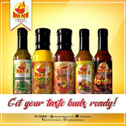 Bazaar International - Check out the line of Men Pa'w Gourmet Hot Sauce sold. #menpawhotsauce