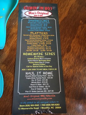 Menu photo 3 Moe's Original Bar B Que Woodfin, NC