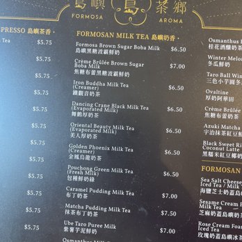 Formosa Aroma - Menu from September 2024 - Bubble Tea Near Me - Alhambra, California