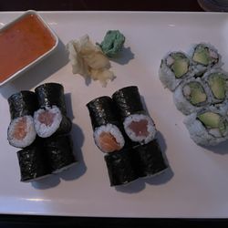 Tuna, salmon, California rolls