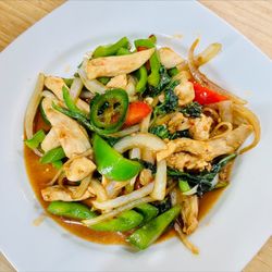Hello Thai On Rockwell - Spicy Basil leaves serve with white rice.