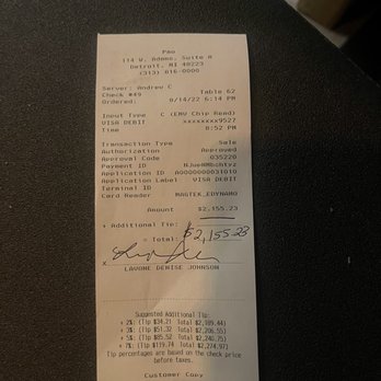 PAO Detroit - Party Bill total before purchasing hookah - Asian Fusion Near Me - Detroit, Michigan PAO Detroit - Party Bill total before purchasing hookah - Asian Fusion Near Me - Detroit, Michigan