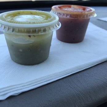Taco Del Sol - Two of each salsas to go provided by the servers. Ask for two of the same if you like one over the other. - Mexican Near Me - Tigard, Oregon Taco Del Sol - Two of each salsas to go provided by the servers. Ask for two of the same if you like one over the other. - Mexican Near Me - Tigard, Oregon