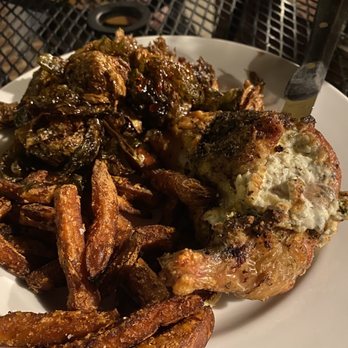 Southern Roots - Stuffed chicken, sweet potato fries, Brussel sprouts - Southern Near Me - Jamestown, North Carolina Southern Roots - Stuffed chicken, sweet potato fries, Brussel sprouts - Southern Near Me - Jamestown, North Carolina