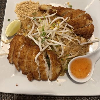 Pim's Thai Orchid Restaurant - Pad Thai with Crispy Chicken - Thai Near Me - Lebanon, New Hampshire Pim's Thai Orchid Restaurant - Pad Thai with Crispy Chicken - Thai Near Me - Lebanon, New Hampshire