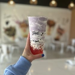 Dang Tea - Taro with peach and strawberry boba