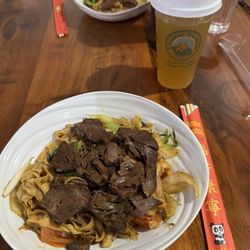 Volcano Tea House - Beef shank shaved noodles and jasmine tea