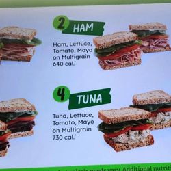 Regular sandwich menu (as of 10/2/2025)