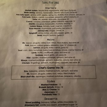 Saddle Peak Lodge - Menu. Get ready to spend some serious money. - New American Near Me - Calabasas, California